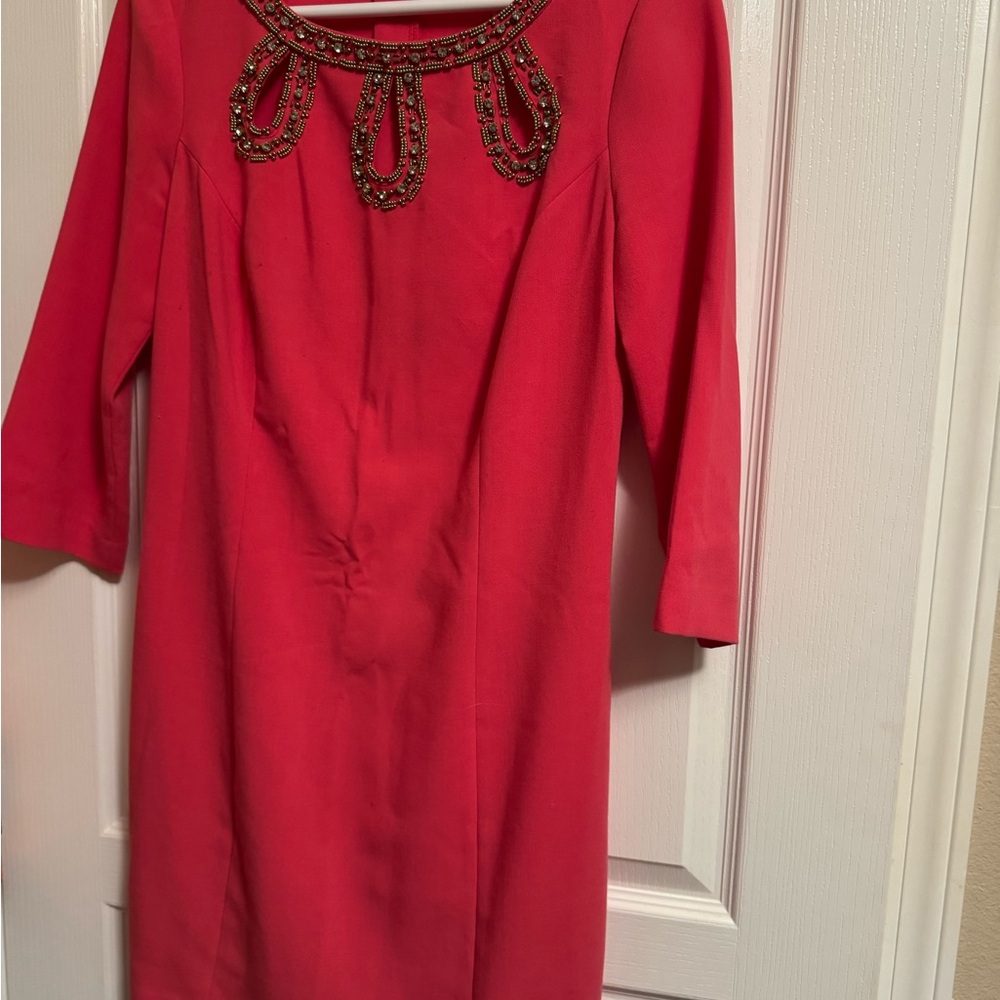 Lilly Pulitzer Vibrant Pink Dress with Beaded Neckline